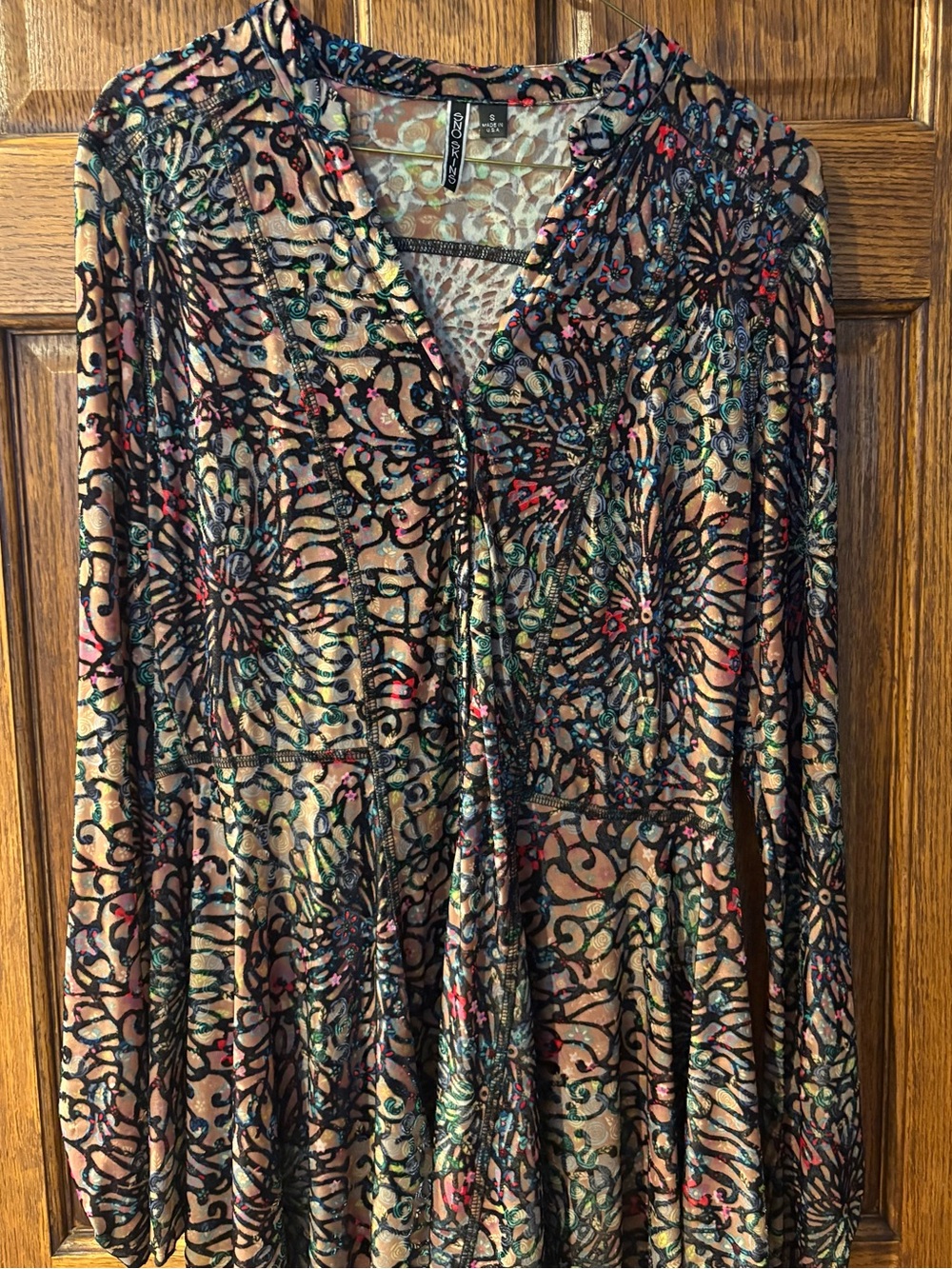 SNO SKINS Black Burnout Velvet Midi Skirt with Multicolor Accents